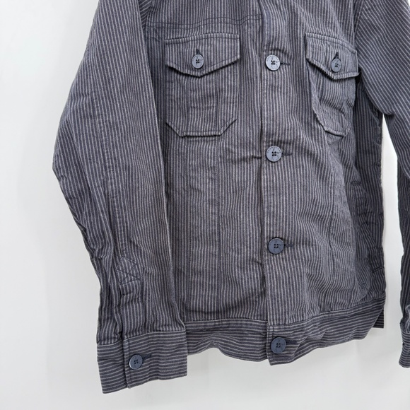Kane Unke Jacket Men Medium Black Gray Stripes Canvas Button Up Shirt Military - Picture 2 of 13